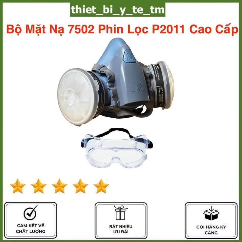 Bộ Mặt Nạ Bảo Hộ Lao Động 7502 Sử dụng Phin Lọc P2011 Cao Cấp kèm Kính Nhựa Bảo Vệ Mắt dùng Chống giọt bắn ngăn bụi mịn PM2.5 phun sơn phun thuốc trừ sau ngăn mùi hôi và ngăn các loại bụi khác