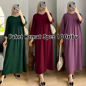 PAKET HEMAT ( 3PCS ) MIDI DRESS ZEA | LENGAN 3/4 CRINKLE AIRFLOW