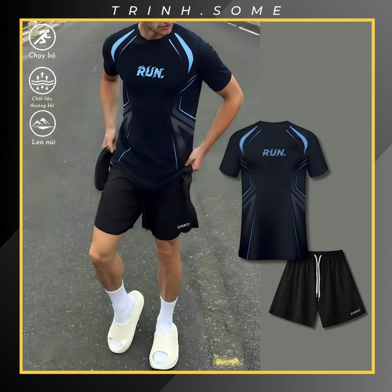 Bộ Quần Áo Thể Thao Nam Nữ RUN & ENERGY Phong Cách Thế Hệ Mới Thoáng Khí, Hoạ Tiết Thời Trang, Dây Rút, 2 Túi Quần, Sport Chạy Bộ, Gym, Đá Bóng. Mã: RUN