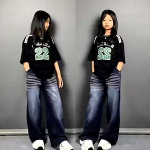 (Unisex) skena anak gombrong Celana Denim Jeans wishker cowok cewek  Loose Pants Jeans Panjang Celana Jeans cargo denim wishker Kulot