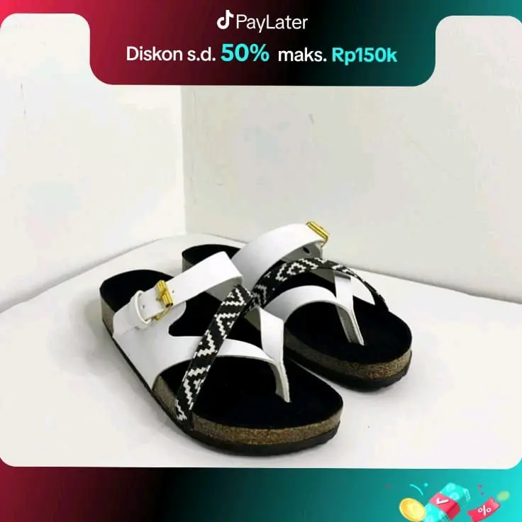 Sandal birken japit Falerina motif tribal Jepit Hitam Putih