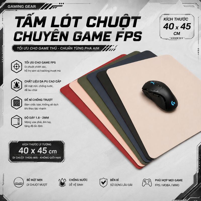 Tấm Lót Chuột Chuyên Game Kích Thước 40x45cm , Chất Liệu Da Pu , Bề Mặt Mịnh , Di Chuột Tốt
