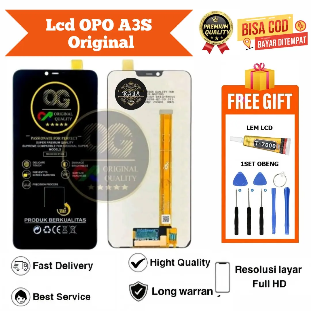 LCD OPO A3S ORIGINAL OG SUPER FULL SET OBENG DAN LEM / LCD OG SUPER OPO A3S FULL SET