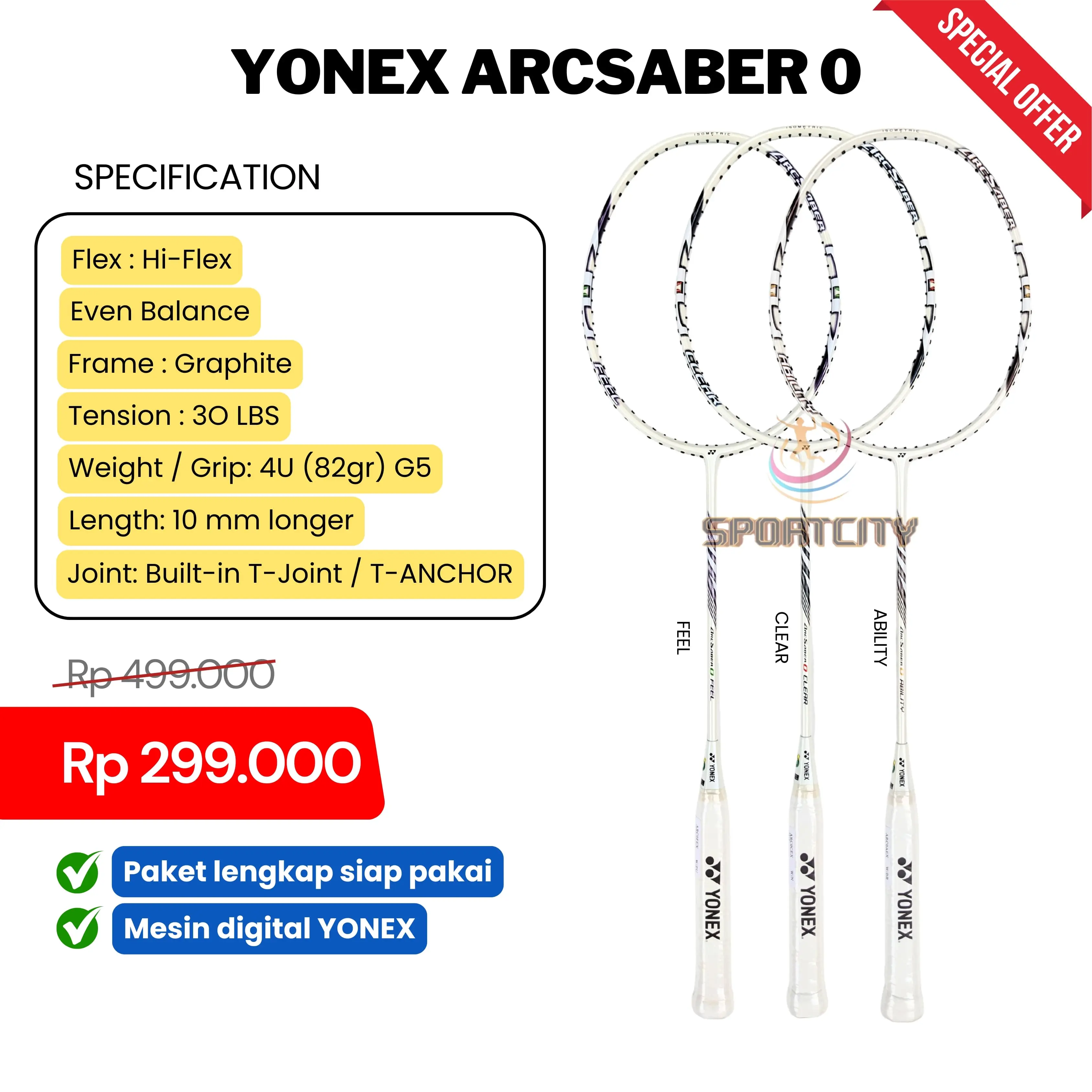 Raket Badminton YONEX ARCSABER 0 ABILITY FEEL CELAR ARC SABER Original