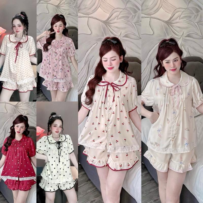 Bộ Đùi Cổ Sen Pijama Lụa Latin Mềm Mát Lịm Nhiều Màu Sắc Đẹp Mới Nhất Cổ Tròn Buộc Dây Thoải Mái Không Lộ Dễ Mặc Trẻ Trung Cho Nữ Women