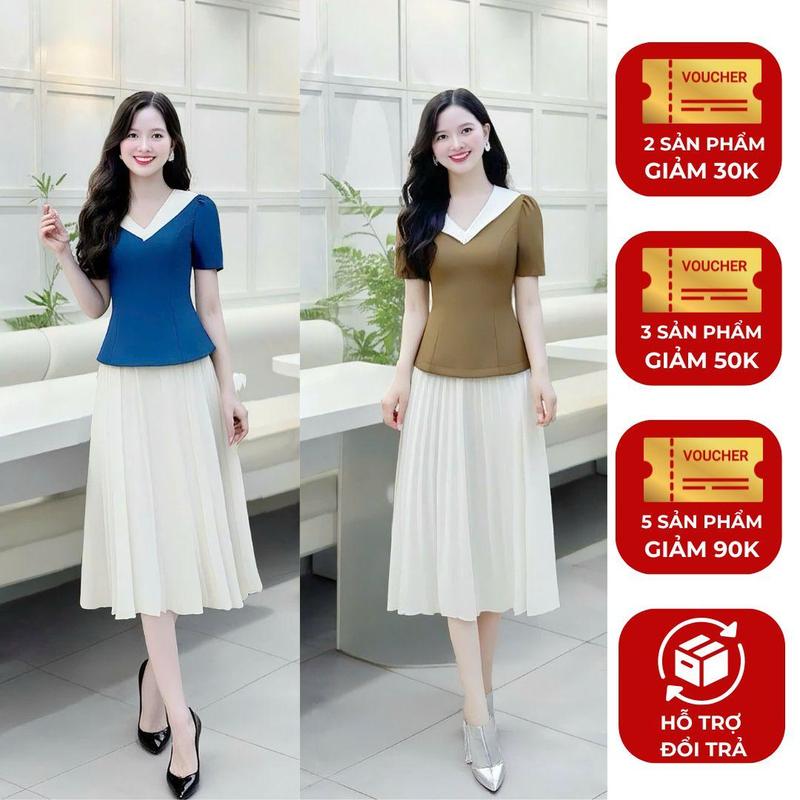 Áo lẻ nữ KHÔNG KÈM VÁY thiết kế Nhật Vy cổ V Kiểu Dáng Basic tay ngắn bigsize chất lụa công sở văn phòng dự tiệc quà tặng vợ mẹ màu nâu hồng xanh - DA3477