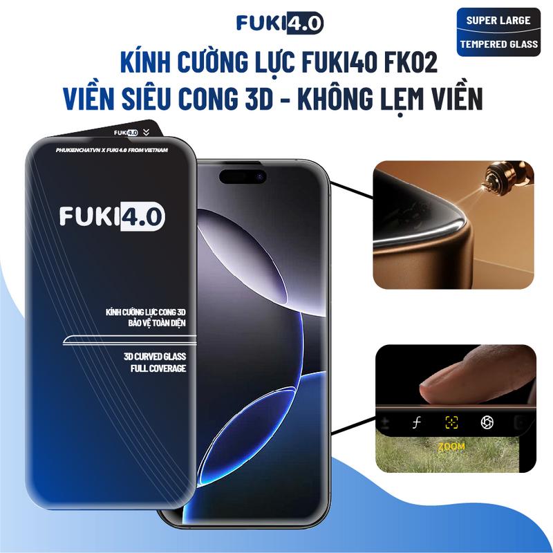 Kính cường lực cho iphone siêu cong FUKI40 FK02 ip 17 promax 16 promax 15 pro 14 prm 13 air plus không lẹm viền siêu cong full màn hình 99 % 
