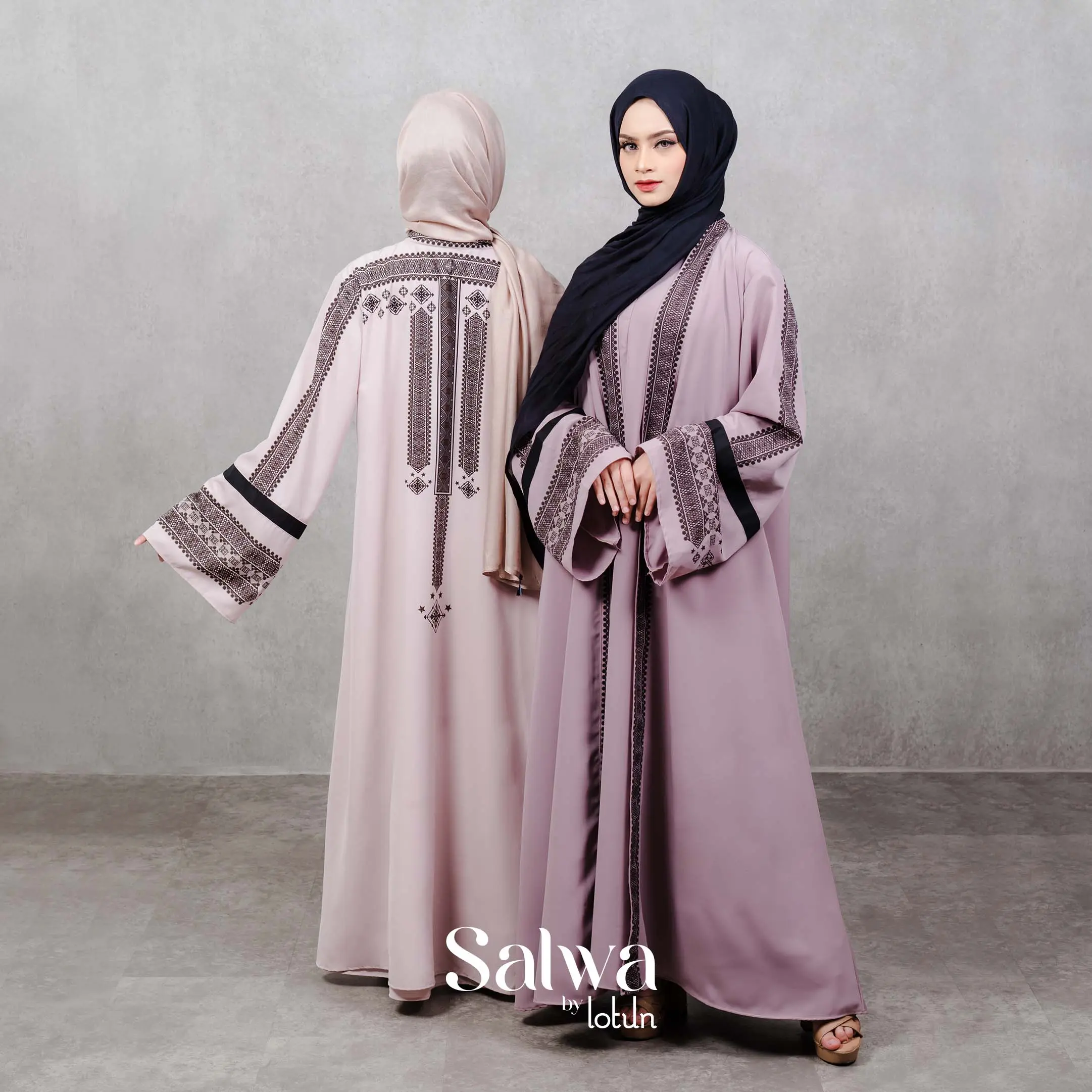 Lotun Salwa Series - Abaya Set (Inner & Outer) Motif Printing Etnik Material Flowy Premium