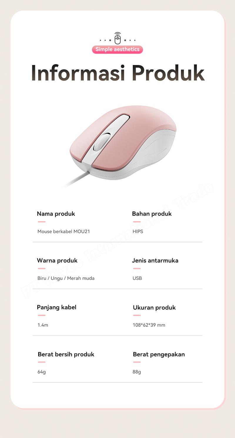 YLV Mouse Kabel untuk Kerja & Game - Sensor Optic Canggih untuk Kursor Stabil Tanpa Lag - Langsung Pakai Tinggal Colok USB - Bisa untuk Windows dan Mac