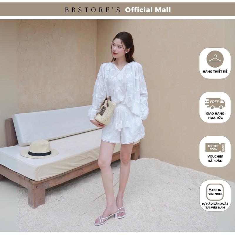   BBSTORE'S  Set Dạo Phố Ngắn Vải Linen Thêu Hoa Form Rộng - K4504T 