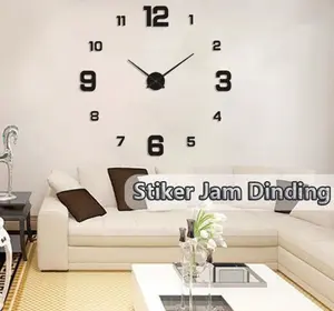 QPT Mall Jam Dinding 3D  Stiker Jam Dinding Digital 3D Tanpa Bingkai DIY Untuk Dekorasi Rumah atau Kantor  Tempel Besar Huruf Portabel Silver Clocks
