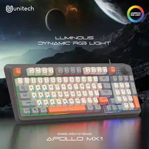 Keyboard Gaming Kabel Membran Unitech Apollo MX1 RGB Light dengan Tombol Putar Pengaturan Volume untuk Laptop PC Komputer