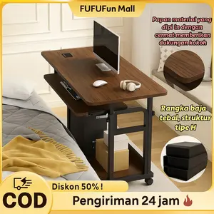 FUFU Meja Ranjang H-Shape Meja Laptop Adjustable Meja Belajar Meja Kerja dengan Roda Meja Samping Tempat Tidur 80×40cm Stabil Kokoh
