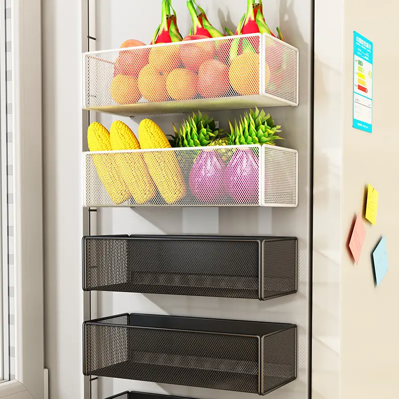 [SG STOCK] Kitchen Gods Refrigerator Magnetic Shelf Refrigerator Side Storage Cabinet Side God Seam Magnetic Side Hanging Basket Basket Spice Fresh Storage Basket
