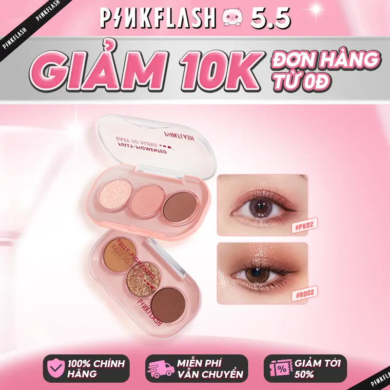 Bảng phấn mắt PINKFLASH tông màu hồng sắc tố cao lâu trôi 15 màu tùy chọn 3g + [Free Gift] Cọ Bóng Mắt 1pcs