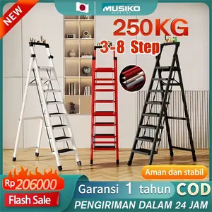 MUSIKO Tangga Lipat Multifungsi 3-8 Langkah | Buat Ganti Bohlam/ Cat Tembok/ Ambil Barang | 1 Menit Lipat Simpan di Kolong Tempat Tidur! Bisa COD Rak