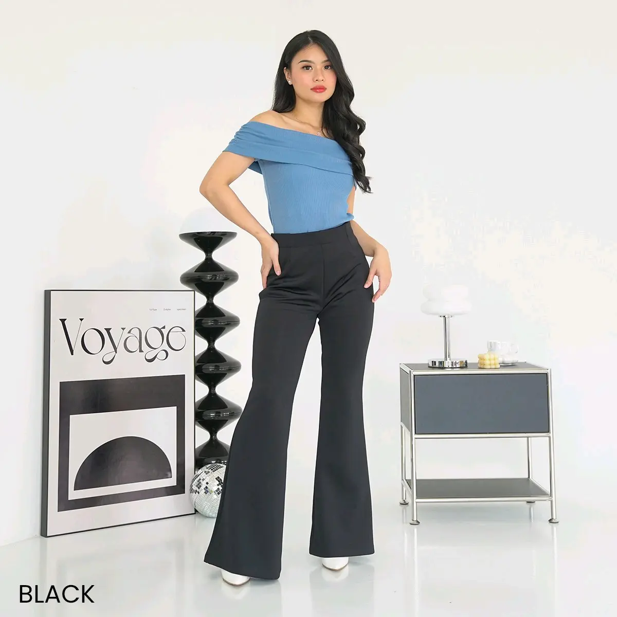 Highwaist  Bawahan Celana  Panjang  Wanita  Scuba geometri  Casual  Kulot  Karet Premium simple  Nyaman sexy elegant Kaki Basic Melar Cutbray Formal Flowy Kerja