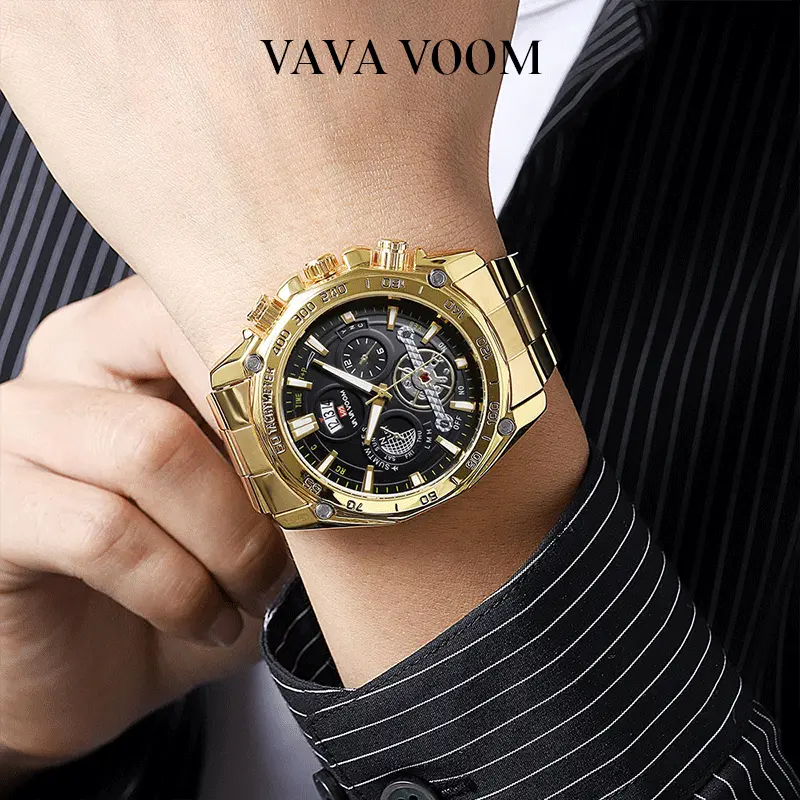 VAVAVOOM 2421 Jam Tangan Pria Stainless Steel Analog Quartz Original Tahan Air Watch + Kotak Gratis 3