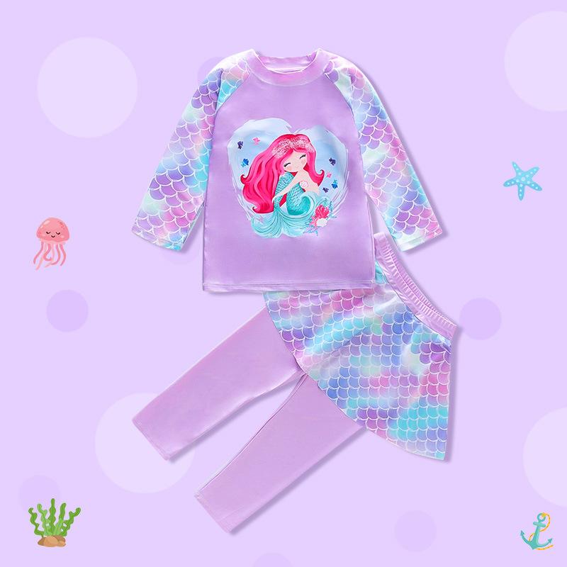 Children's Swimsuit Girls Medium and Small Children Girls Split Suit Sun Protection Long Sleeve Mermaid Swimsuit 3