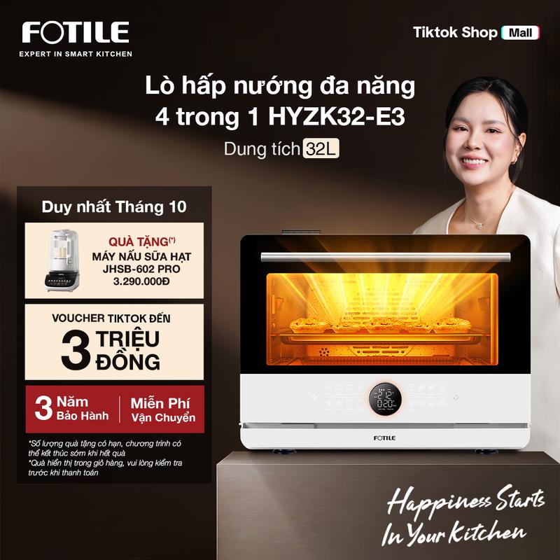 Lò hấp nướng đa năng 4 trong 1 Fotile E3 - Dung tích lớn 32L - Công suất 2150W - Hấp - Nướng - Sấy - Chiên không dầu