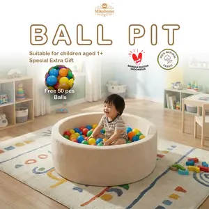 MikaHome [FREE 50 BOLA] Ballpit Paket Kolam Mandi Bola  Anak Menggunakan Kain Velvet Lembut Full Foam High Density untuk usia 1-3 Tahun Hadiah Ideal Mainan Edukasi Untuk Melatih Motorik Anak Permainan Dalam & Luar Ruangan