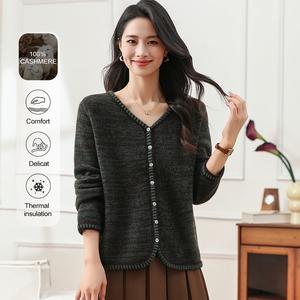 MuMeng [100% Cashmere]  Women's Knitted Cardigan Sweater Jacket for Autumn Winter Comfort Delicate Thermal Insulation--5690