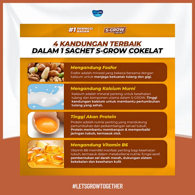 S-GROW Susu Rasa Coklat Tinggi Kalsium untuk Pertumbuhan Badan Remaja dan Dewasa dengan Multivitamin Zinc dan Vitamin D  bpom 3