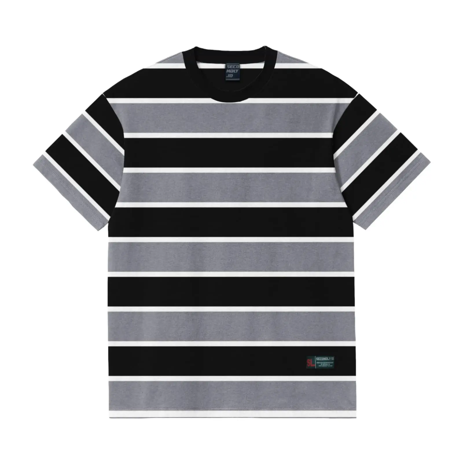 SECONDLY.ID - Kaos Salur Lengan Pendek Tshirt Stripe Three Color Big Baju Atasan Pria Distro Oversize