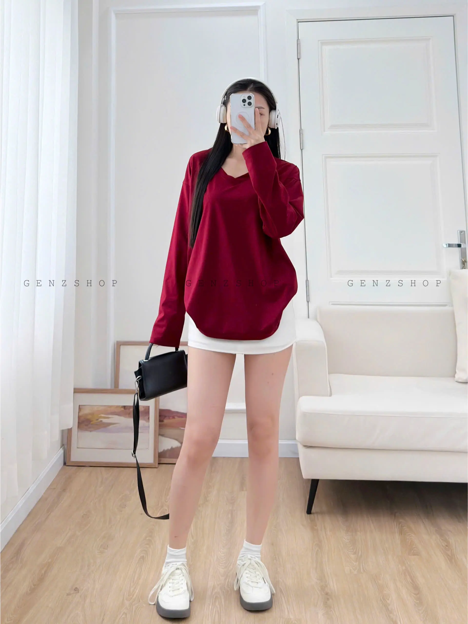 ÁO THUN TAY DÀI CỔ TIM TRƠN FORM RỘNG CHẤT COTTON DỄ PHỐI ĐỒ Nữ Women | BigBuy360 - bigbuy360.vn