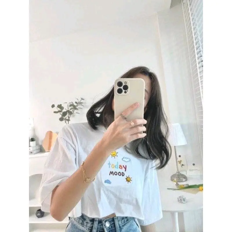 KAOS OVERSIZE CEWEK CROP TODAY MOOD KIYOWO LENGAN PENDEK 1