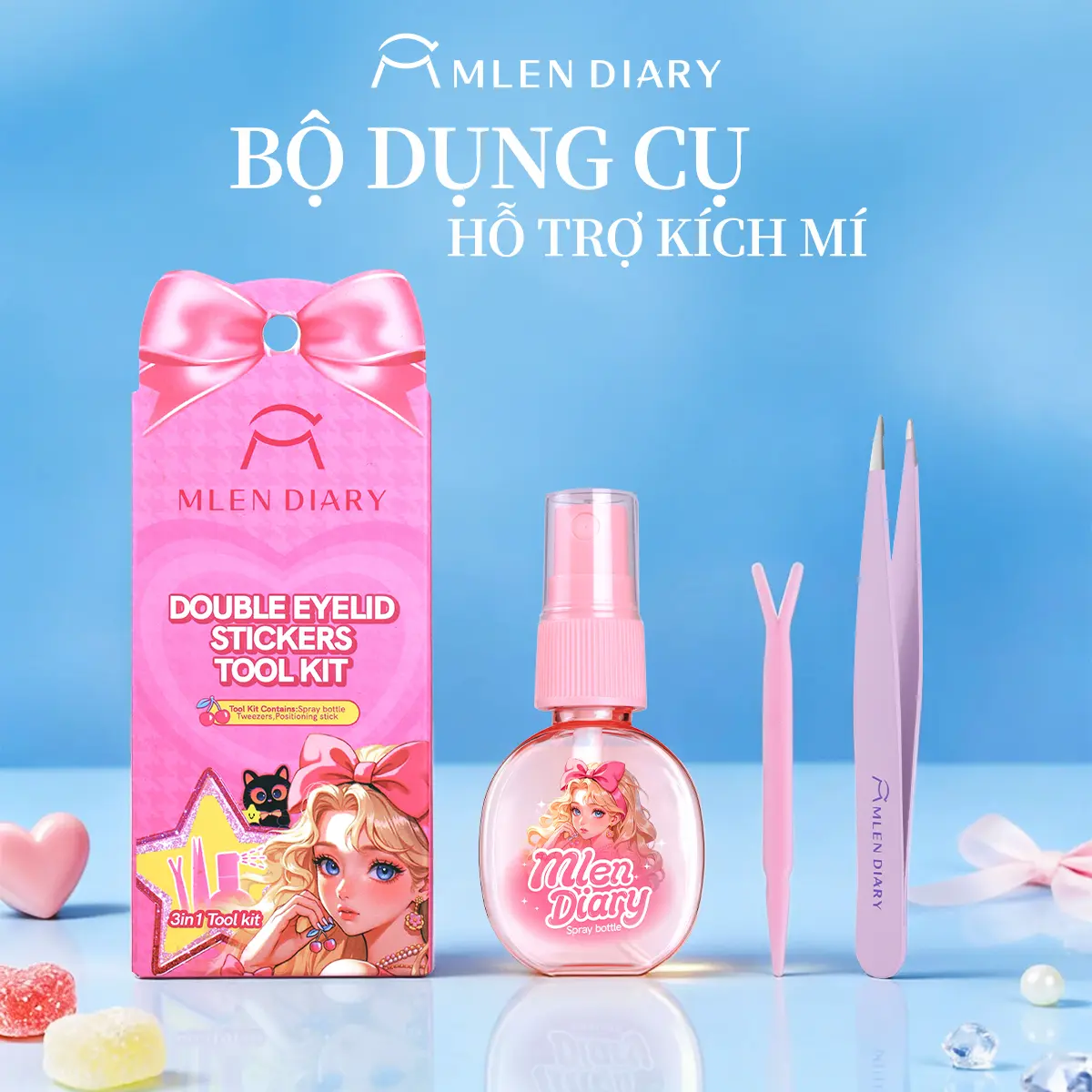 Mlen Diary - Bộ Dụng Cụ Hỗ Trợ Dán Kích Mí Lưới - Lọ Phun Nước Màu Trắng Và Tím Giao Ngẫu Nhiên