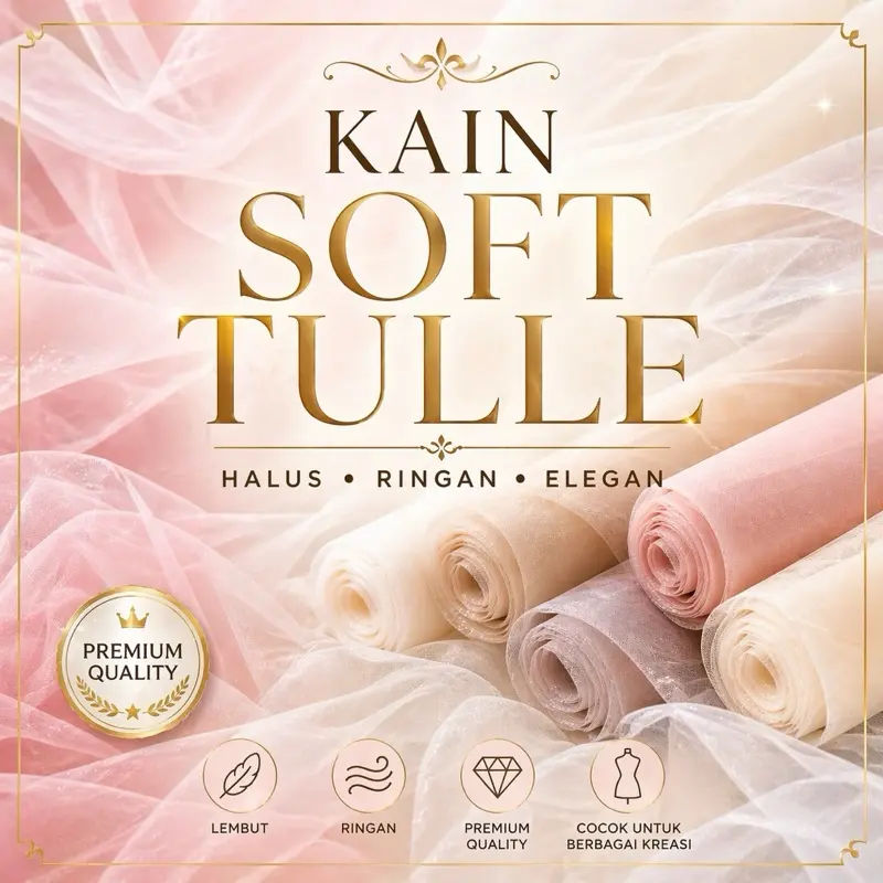 (harge per 0.5 meter)Kain Tile polos kain Soft Tulle - halus lembut - Tile polos premium Kayu