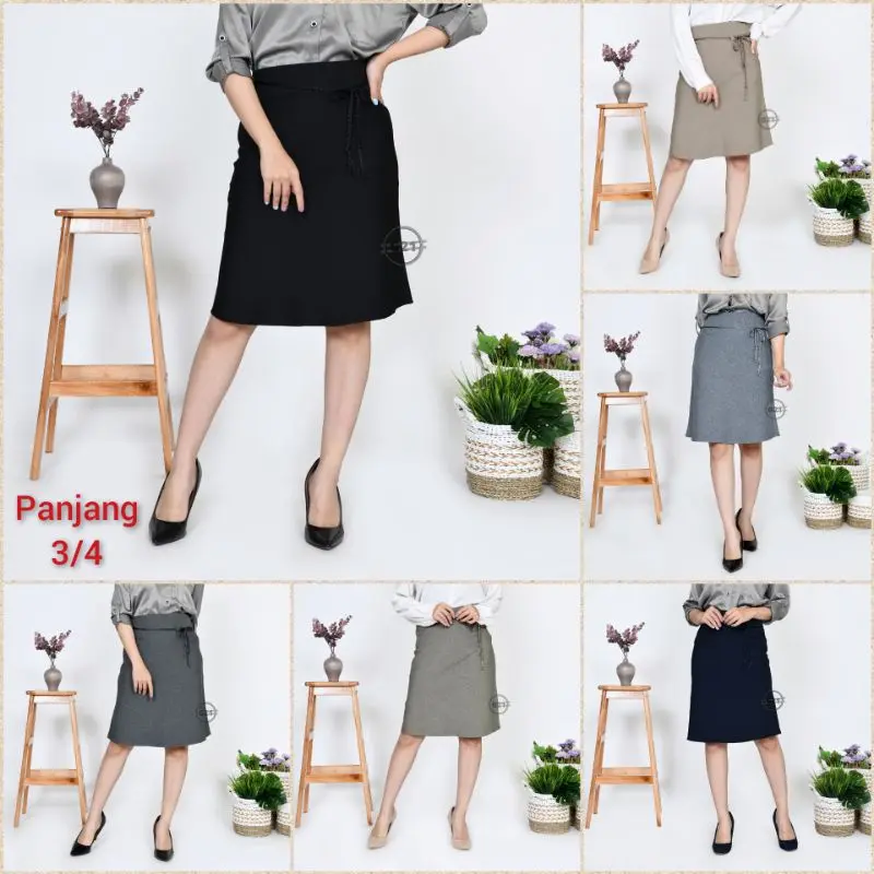Rok Kerja Kantor Pendek Midi Skirt Model A line 3 4 Dan 7 8 Hitam Polos Wanita Bahan Formal Import High Premium Quality Rok Pendek Hitam A Line Model Payung Bahan Kantor Formal Wanita 2
