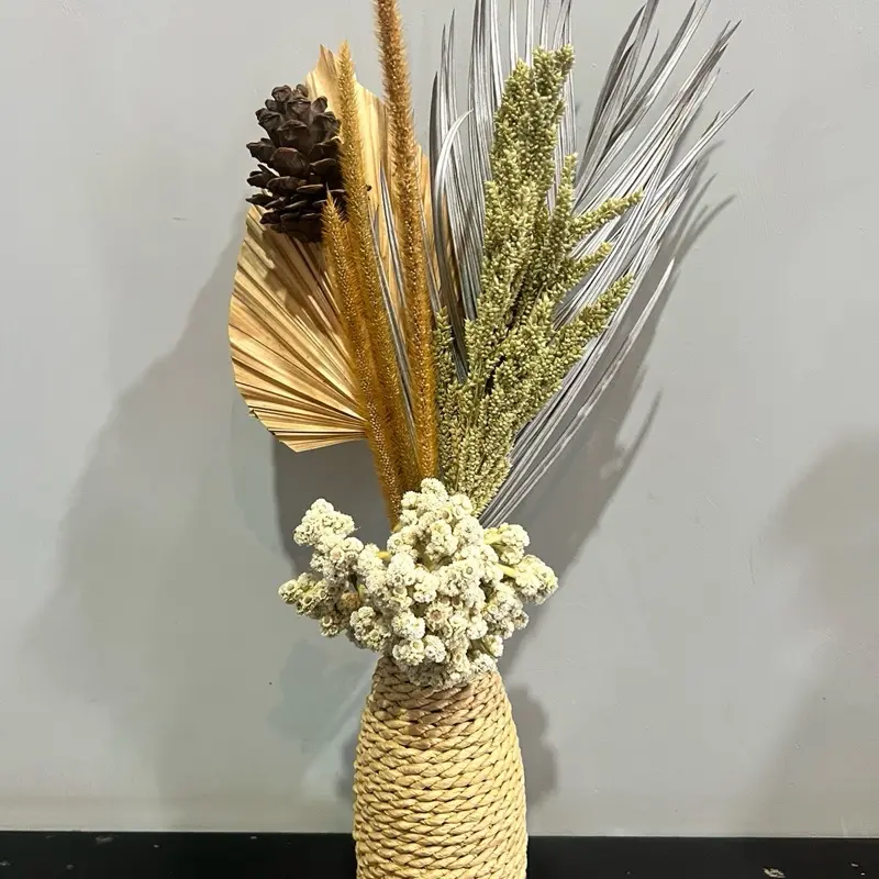 Bunga kering rustic estetic + vas botol tali cream