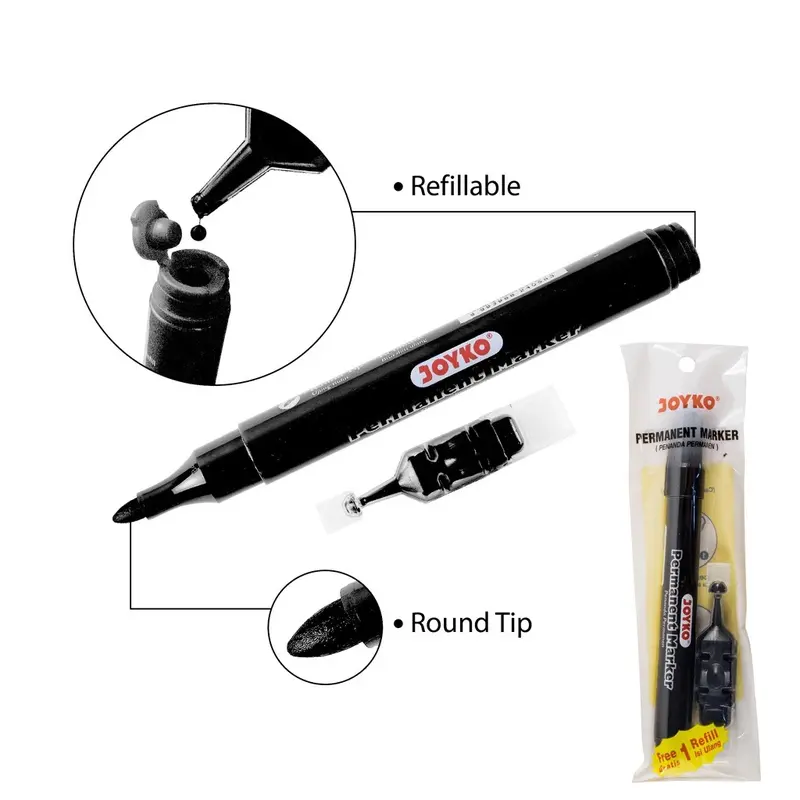 Spidol Permanent Marker Joyko Hitam - Spidol Permanen Free Refill - Bisa disi ulang 1