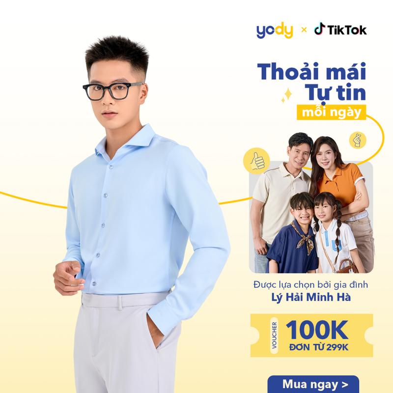 YODY Áo Sơ Mi Nam Dài Tay Polyester Nano Solid Phối Cổ SMM7033