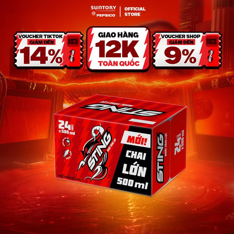[DEAL SỐC] Thùng 24 Chai Nước Tăng Lực Sting Dâu (500ml/chai)