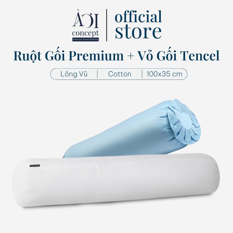 Ruột Gối Ôm Premium 37x100cm Gòn Lông Vũ & Vỏ Lụa Tencel 60s Cao Cấp AOICONCEPT – Êm Ái, Thoáng Khí, Màu Trơn