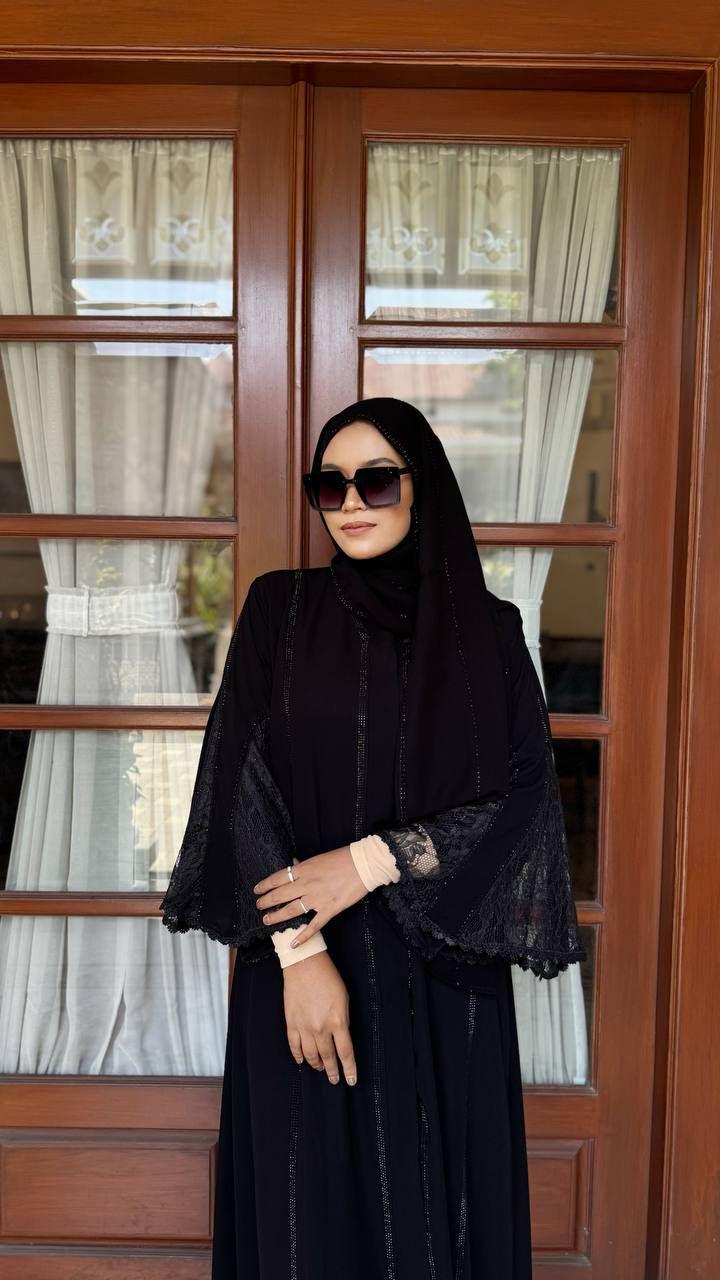 Kinara Brokat Abaya Hitam Raya Muslim Gamis Arab Dewasa Wanita Umroh Mata Hitam Dress Syari Maxi Turki Bordir Remaja Lebaran Mewah Pesta Kondangan Kinara Brokat Cantik Outer Kombinasi