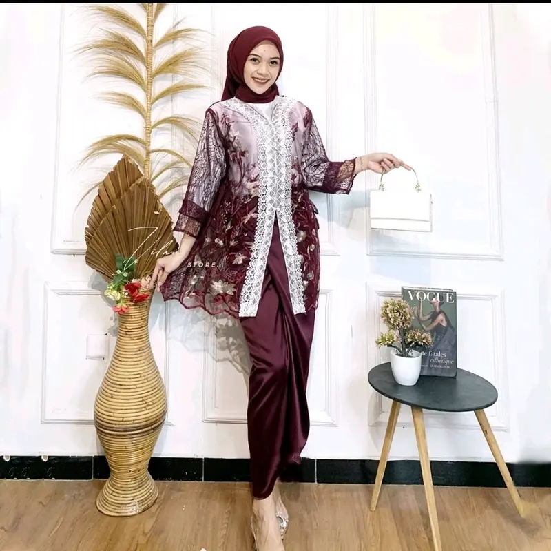SET MAIZA Setelan Wanita Kekinian baju Kondangan Baju Lamaran Tunangan Wisuda Remaja Deasa Atasan Outer Renda Bawahan rok Lilit 5