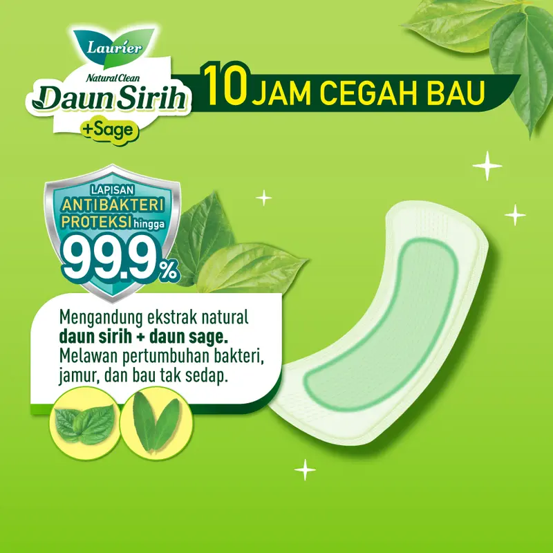 Laurier Natural Clean Pantyliner Daun Sirih Long and Wide Twinpack Perawatan Kewanitaan  Pantyliner Pembalut   Pads  16.5 cm / isi 40 buah Anti bau dan bakteri 2