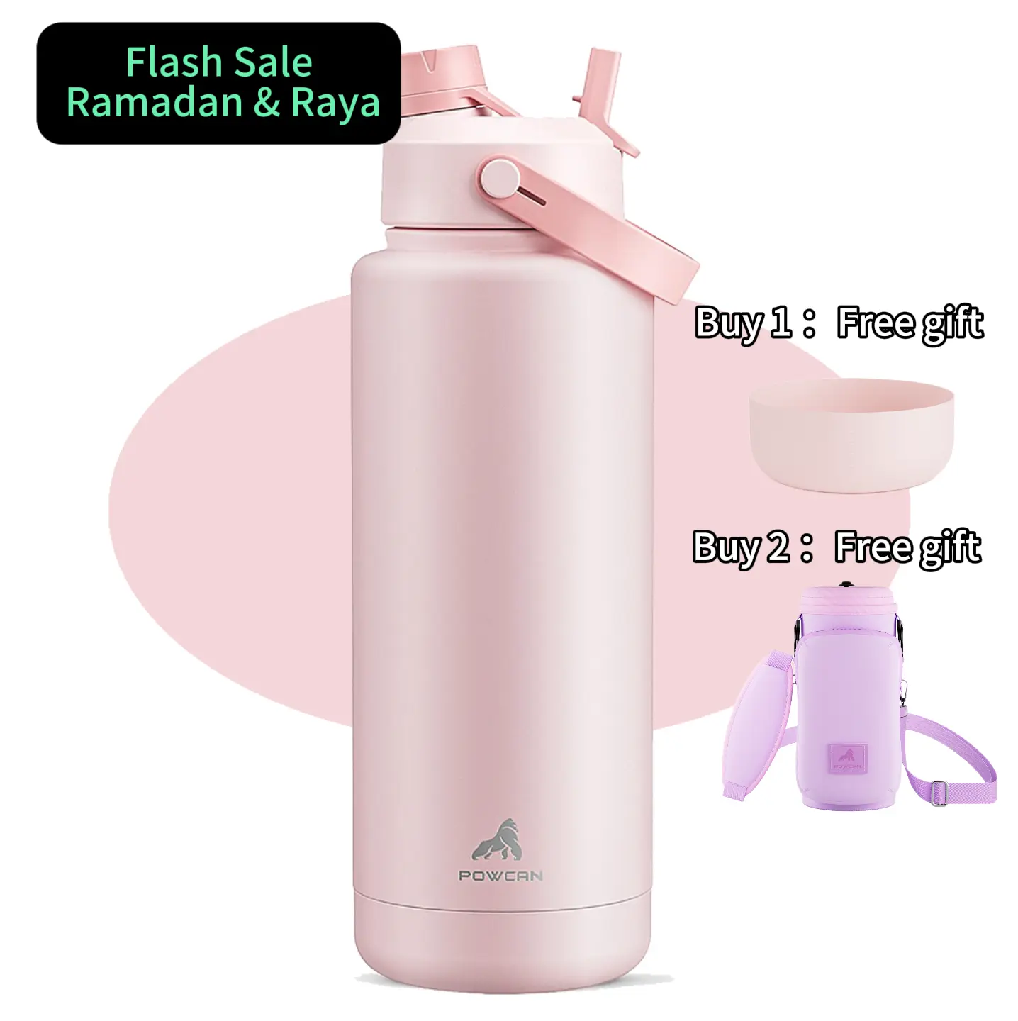 Botol Air Keluli Tahan Karat, POWCAN, Kapasiti 1100ml, Kalis Bocor, Buka Satu Jari, Penutup Selak Kebersihan, Sesuai dengan Pemegang Cawan, Bebas Tumpahan Semasa Dalam Perjalanan, Pemegang Bawa, Tahan Lama dan Tahan Calar, Penghantaran Tempatan