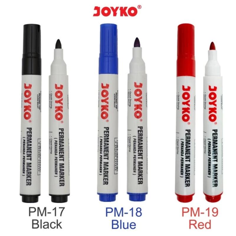 JOYKO PERMANENT MARKER ROUND TIP BLACK BLUE RED / SPIDOL PERMANEN JOYKO PENANDA HITAM BIRU MERAH PM-17 PM-18 PM-19 [12PCS] Stationery 1