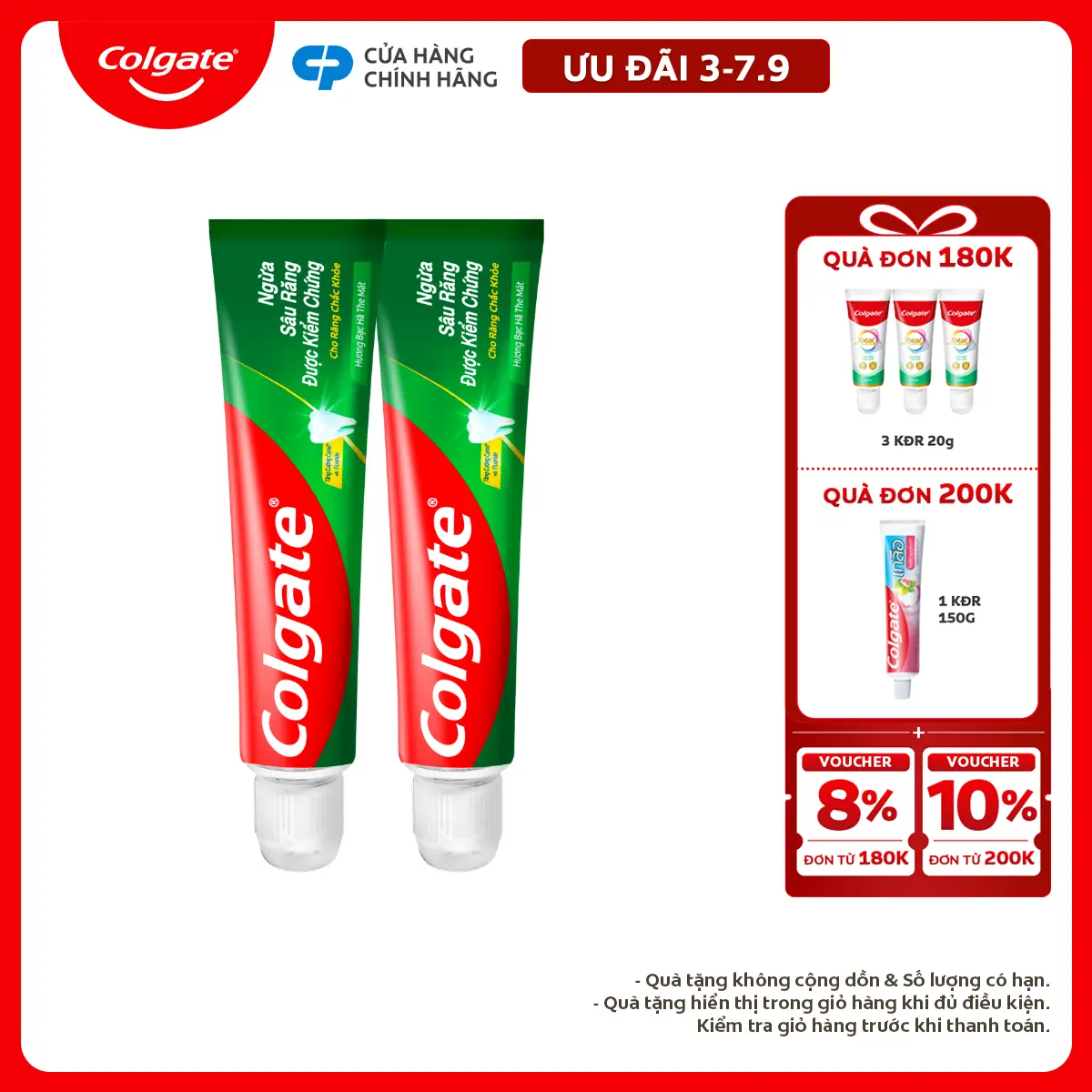 [Ưu đãi 3-7.9] [Size nhỏ] Bộ 2 Kem đánh răng Colgate hỗ trợ ngừa sâu răng giúp răng chắc khỏe 45g/tuýp