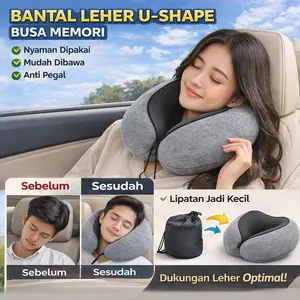 [Nyaman & Portabel] Bantal Leher Memori U Untuk Perjalanan / Bantal Leher U Travel Untuk Pesawat & Mobil / Bahan Memory Foam Lembut & Dapat Ditekuk / Dilengkapi Tas Travel Praktis / Memory Foam Travel Neck Pillow U-Shape