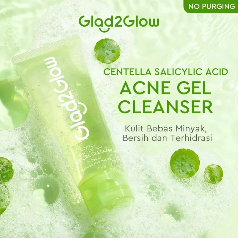 G2G Glad2Glow Centella Salicylic Acid Acne Gel Cleanser 70ml Facial Wash Face Wash Jerawat Komedo Sabun Cuci Muka Membersihkan Wajah 0