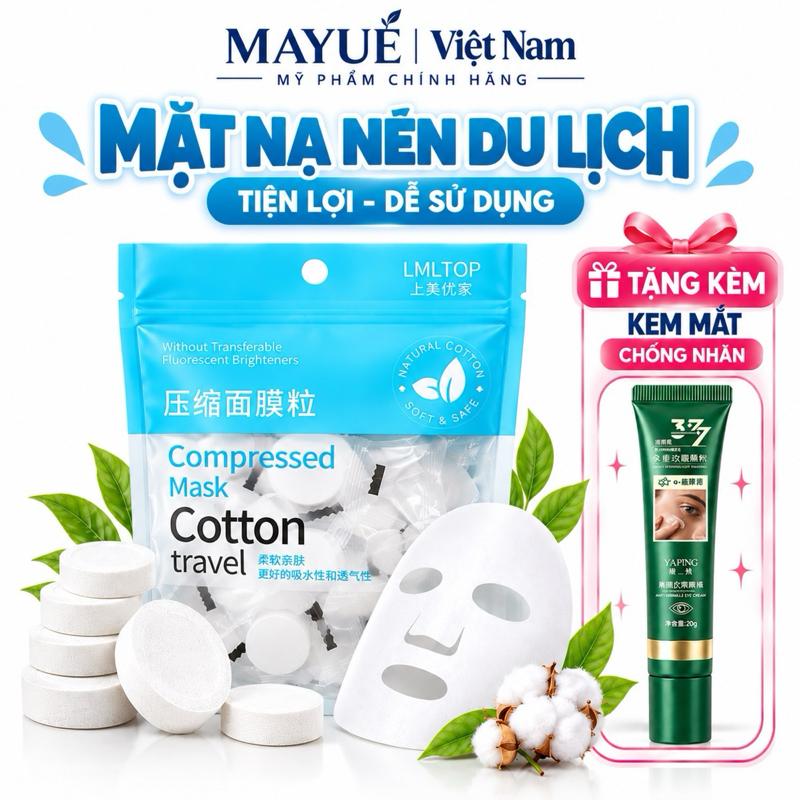 MAYUÉ Việt Nam Mặt Nạ Nén Du Lịch LMLTOP - Mềm Mịn Thấm Hút Tốt 100% Cotton Tự Nhiên Tiện Lợi Đắp Lotion/Toner/Serum Cho Mọi Loại Da