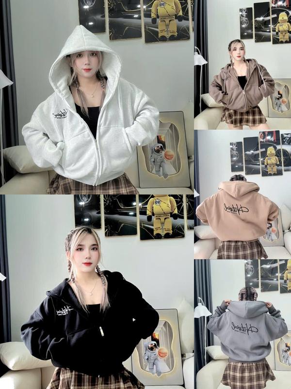 Áo Khoác Nỉ Form Rộng - Áo Khoác Nón To Thêu Chũ  Hoodie Zíp 4 Túi Unisex SUSUSHOP268 mã FR 51-FR 56. Nữ Women