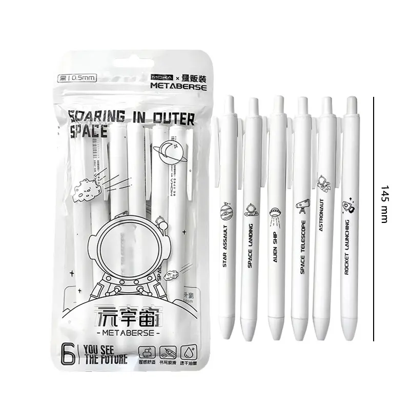 Bút Gel Có Thể Thu Vào Dòng Metaverse Đơn Giản, 6 Miếng, 0.5Mm, Mực Đen Khô Nhanh Cho Trường Học, Ngòi ST, Bút Ký 3
