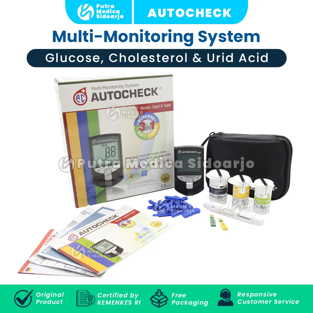 Autocheck GCU Alat Cek 3in1 [Glucose, Cholesterol, Urid Acid] / Tes Gula Darah Kolesterol Asam Urat